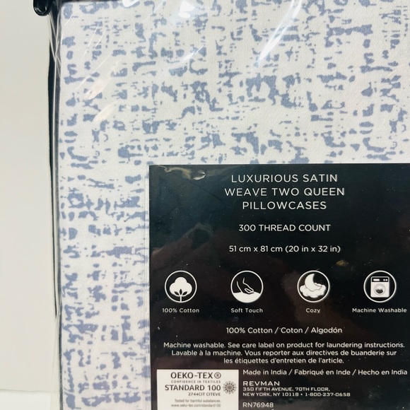 Vera Wang Set of 2 Luxurious Satin Weave Fragments Blue Queen Size Pillowcases - Picture 10 of 12